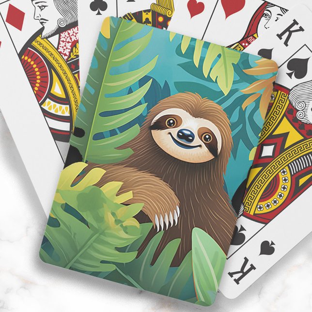 Baraja De Cartas Cute Happy Sloth Jungle Pintura (Cute happy sloth in the jungle playing cards.)