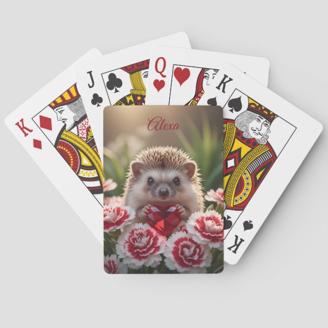 Baraja De Cartas Cute January Hedgehog with Garnet Heart (Reverso)