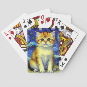 Baraja De Cartas Cute Kitten Starry Night Van Gogh