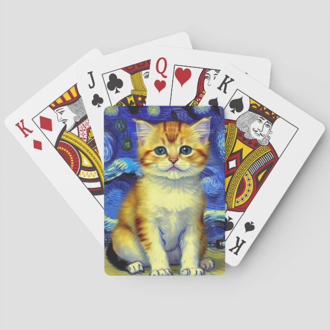 Baraja De Cartas Cute Kitten Starry Night Van Gogh (Reverso)