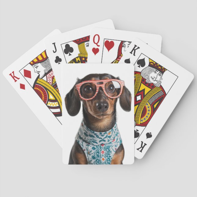 Baraja De Cartas Cute Little Dachshund With Red Glasses (Reverso)