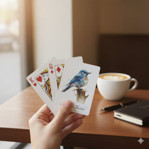Baraja De Cartas Cute Little Mountain Bluebird Acuarela, personaliz