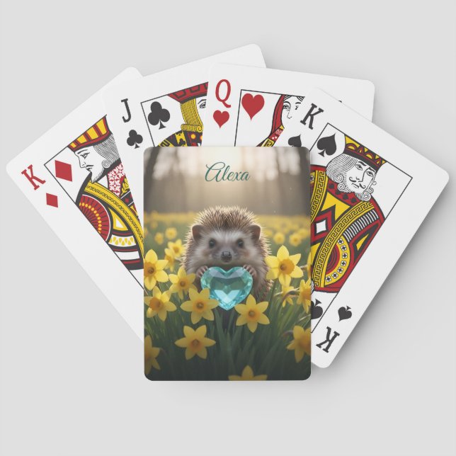 Baraja De Cartas Cute March Hedgehog with Aquamarine Heart (Reverso)