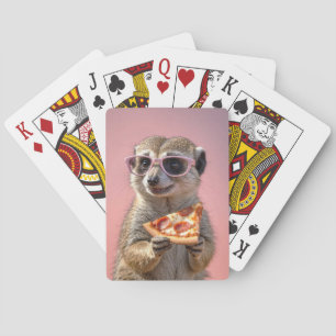 Baraja De Cartas Cute Meerkat con gafas y pizza