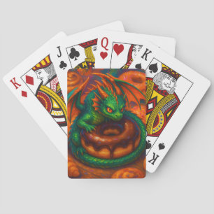 Baraja De Cartas Cute Mini Dragón Verde y Arte de Fantasía de Donut
