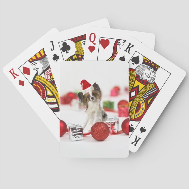 Baraja De Cartas Cute Papillon Dog Navidades Santa Hat (Reverso)