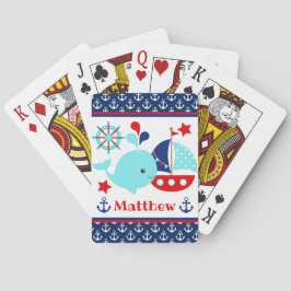 Baraja De Cartas Cute Patrón de ballena azul náutica y anclas