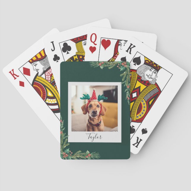 Baraja De Cartas Cute Pet Photo Script Festive Dog Christmas (Reverso)