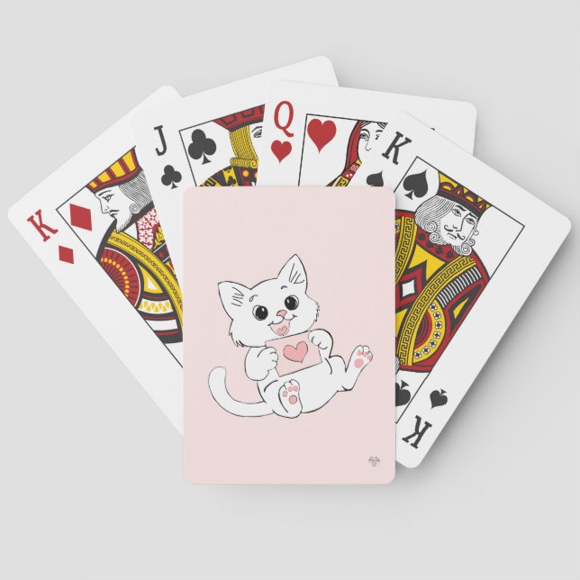 Baraja De Cartas Cute Playful Kitten Whimsical Love Pink Playing  (Reverso)