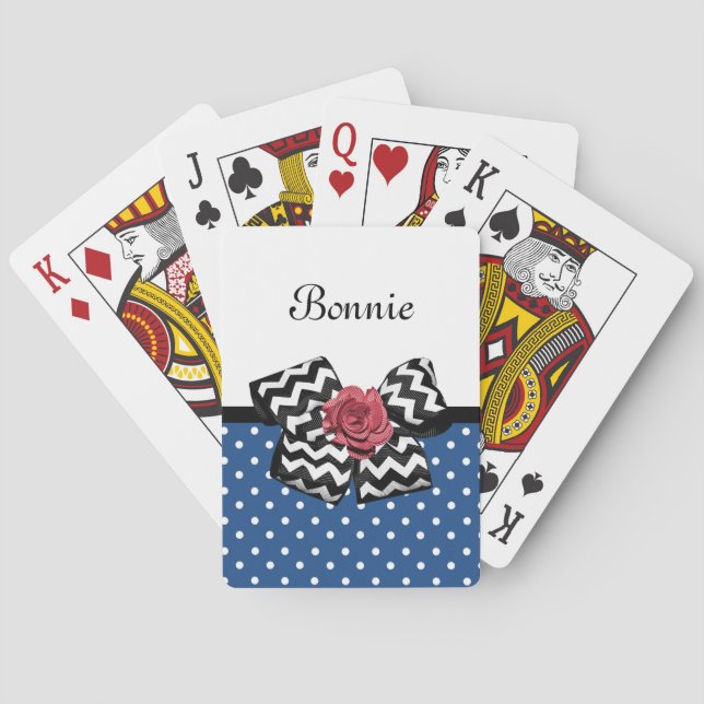Baraja De Cartas Cute puntos de Polka Azul Rojo Rojo Rosa Chevron B (Reverso)