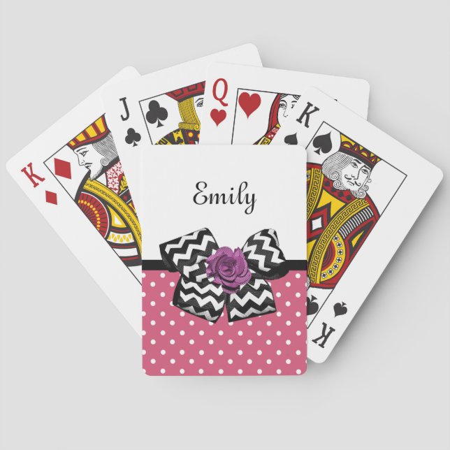 Baraja De Cartas Cute puntos rosas puras Rosa chevron doblado y nom (Reverso)