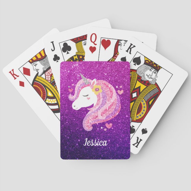 Baraja De Cartas Cute Purpurina Unicorn (Reverso)