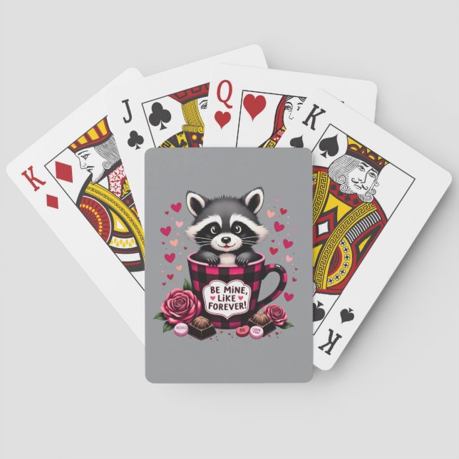 Baraja De Cartas Cute Raccoon Valentine Buffalo Testético (Reverso)