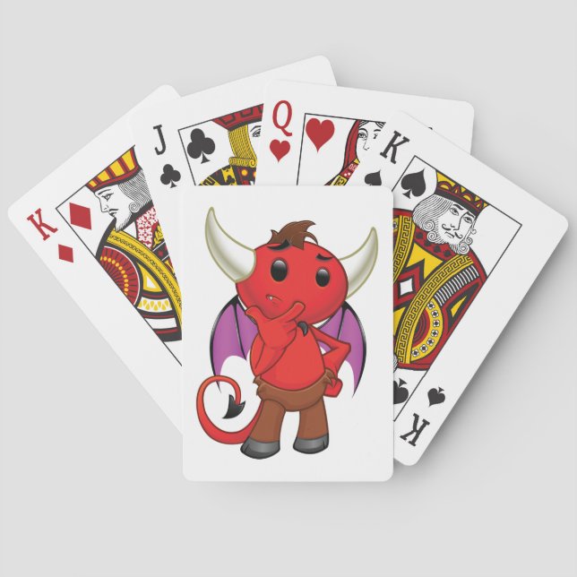 Baraja De Cartas Cute Red Devil Character Thinking Mischievous (Reverso)