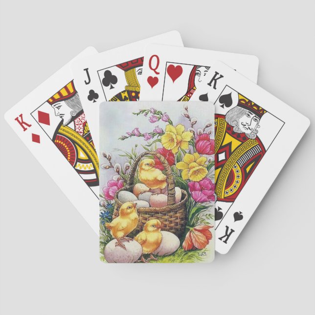 Baraja De Cartas Cute retro vintage Easter chicks (Reverso)