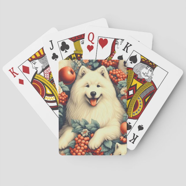 Baraja De Cartas Cute Samoyed Floral Pintura (Reverso)
