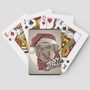 Baraja De Cartas Cute Santa Claus Pug Tarjetas de juego