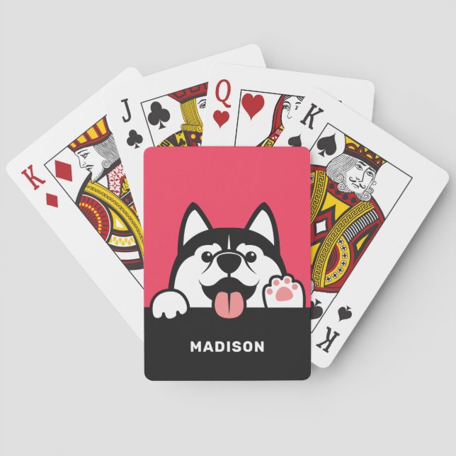 Baraja De Cartas Cute Siberian Husky nombre personalizado Jugar tar (Reverso)