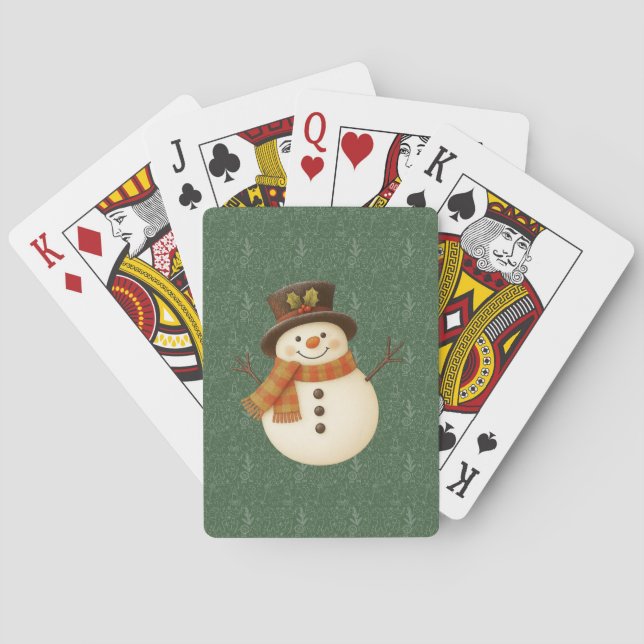 Baraja De Cartas Cute, vintage green rustic snowman (Reverso)