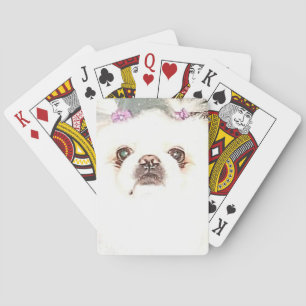Baraja De Cartas Cute White Pekingese Dog Bicycle Cards
