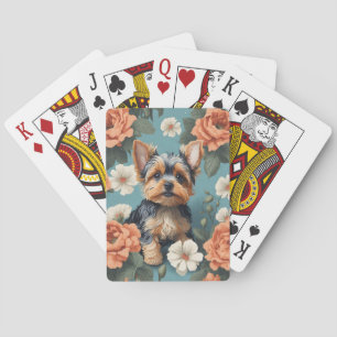 Baraja De Cartas Cute Yorkshire Terrier Puppy Floral