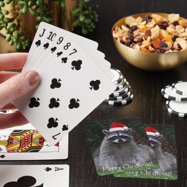 Baraja De Cartas Cuto Raccoon con sombrero de Santa Red (In Situ)