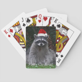 Baraja De Cartas Cuto Raccoon con sombrero de Santa Red