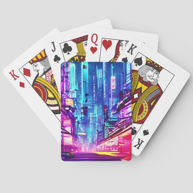 Baraja De Cartas Cyberpunk Futurista Ciudad Neón (Reverso)