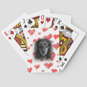 Baraja De Cartas Dachshund con corazones rojos