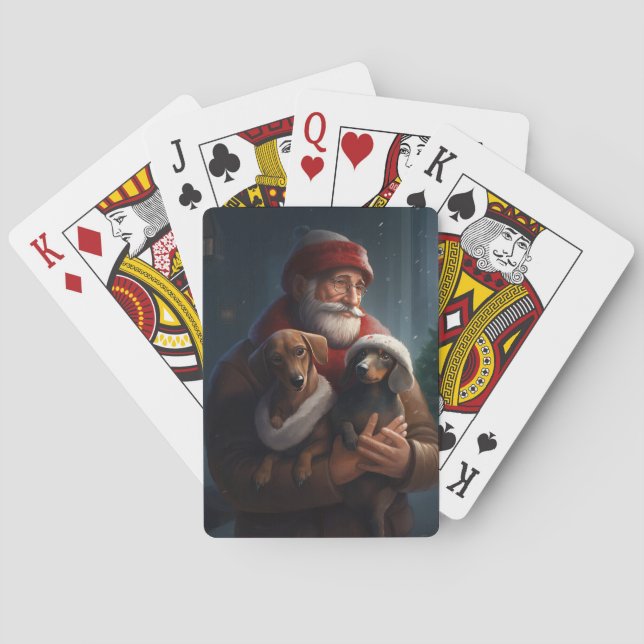 Baraja De Cartas Dachshund Con Navidades Festividades De Santa Clau (Reverso)