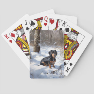 Baraja De Cartas Dachshund deja que nieve Navidades