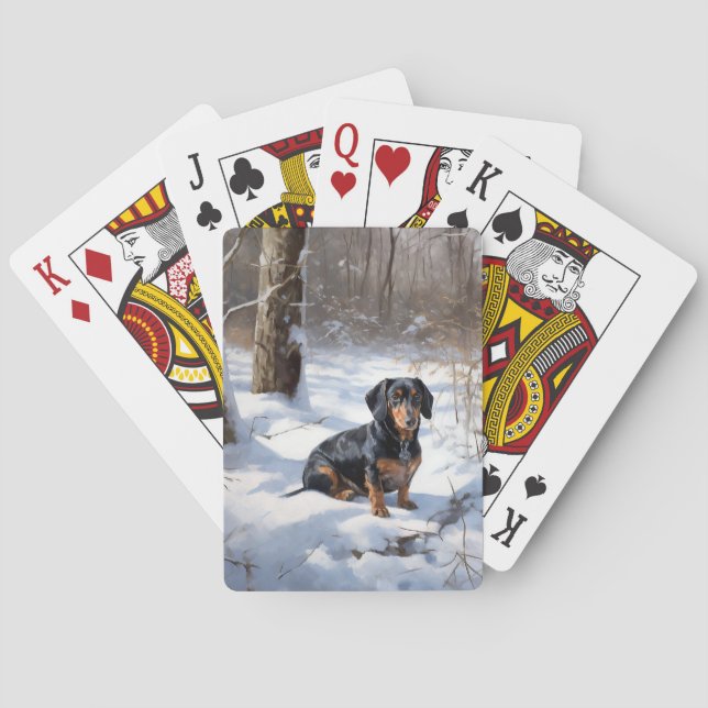 Baraja De Cartas Dachshund deja que nieve Navidades (Reverso)