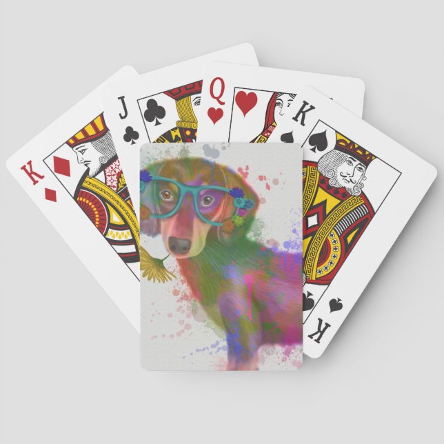 Baraja De Cartas Dachshund & Glasses Splash Arcoiris (Reverso)