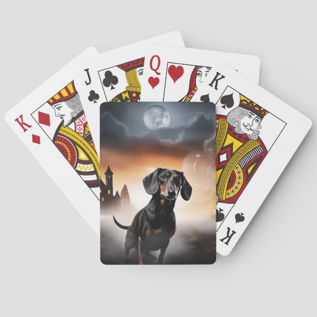 Baraja De Cartas Dachshund Halloween Aterrador (Reverso)