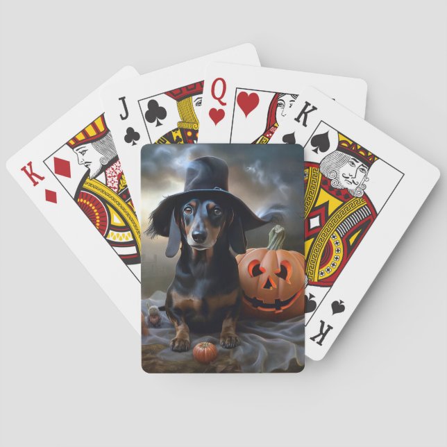 Baraja De Cartas Dachshund Halloween Scary (Reverso)