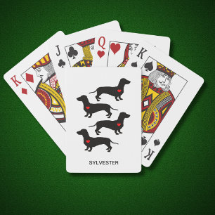 Baraja De Cartas Dachshund Sausage Dog Red Heart Custom Name