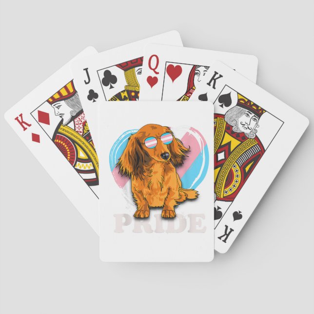 Baraja De Cartas Dachshund, transexual orgullo cardíaco arcoiris, p (Reverso)