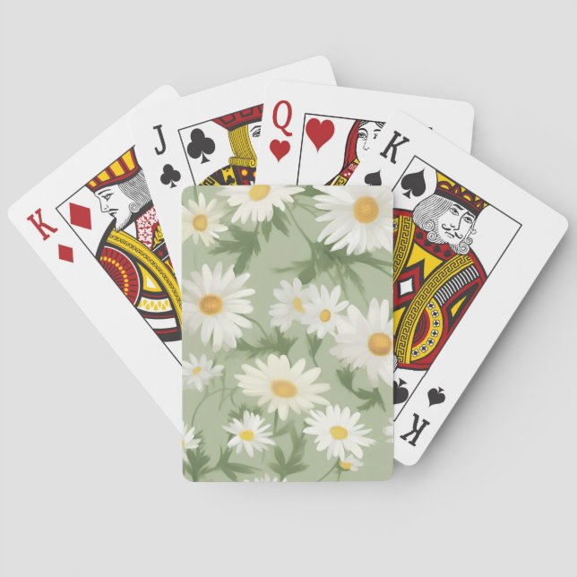 Baraja De Cartas Daisies Blancos Sobre El Verde Masaje (Reverso)