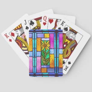 Baraja De Cartas Daisy amarillo de vidrio manchado