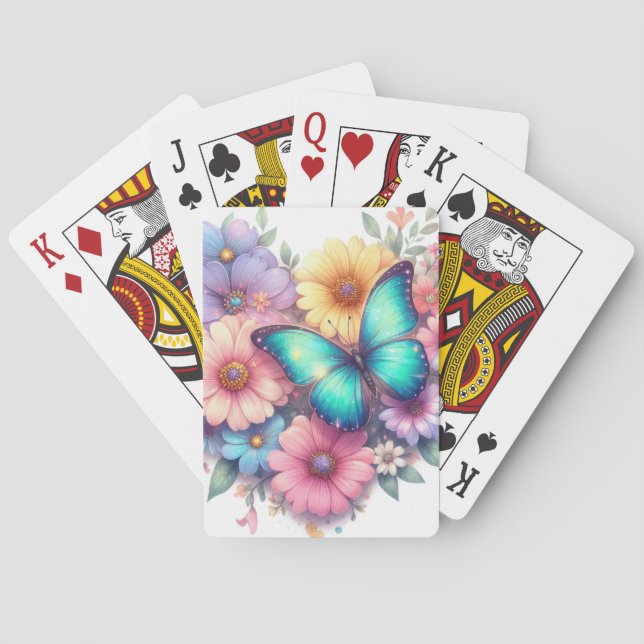 Baraja De Cartas Daisy Flowers with a Beautiful Butterfly (Reverso)
