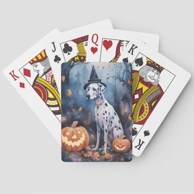 Baraja De Cartas Dalmación de Halloween con calabazas aterradoras (Reverso)
