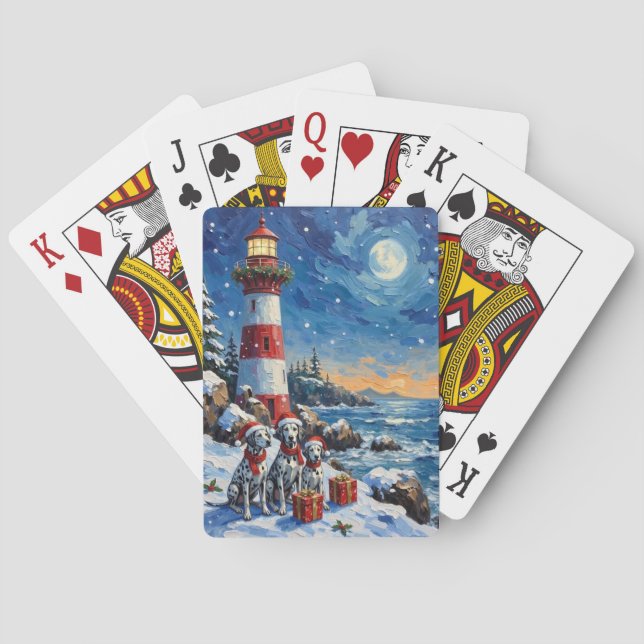 Baraja De Cartas Dalmatian Christmas Lighthouse Holiday (Reverso)