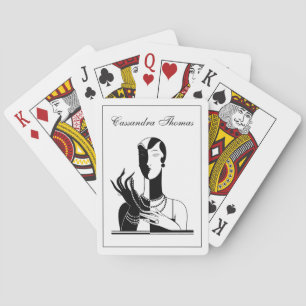 Baraja De Cartas Dama Art Deco Vintage Con Perlas Negro Transp