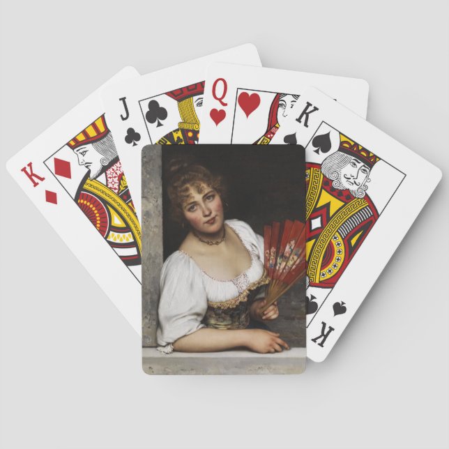 Baraja De Cartas Dama con un abanico rojo (Reverso)
