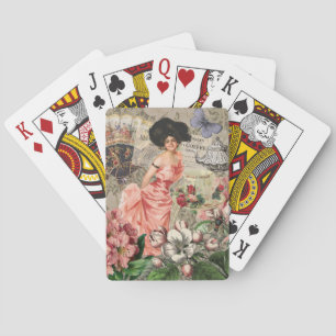 Baraja De Cartas Dama de café mujer victoriana rosa vestido rico
