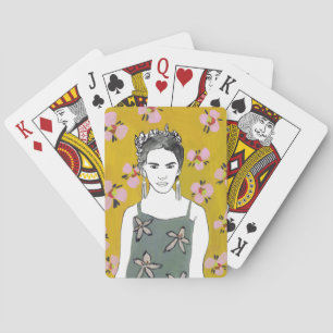 Baraja De Cartas Dama de flores rosadas - Amarillo