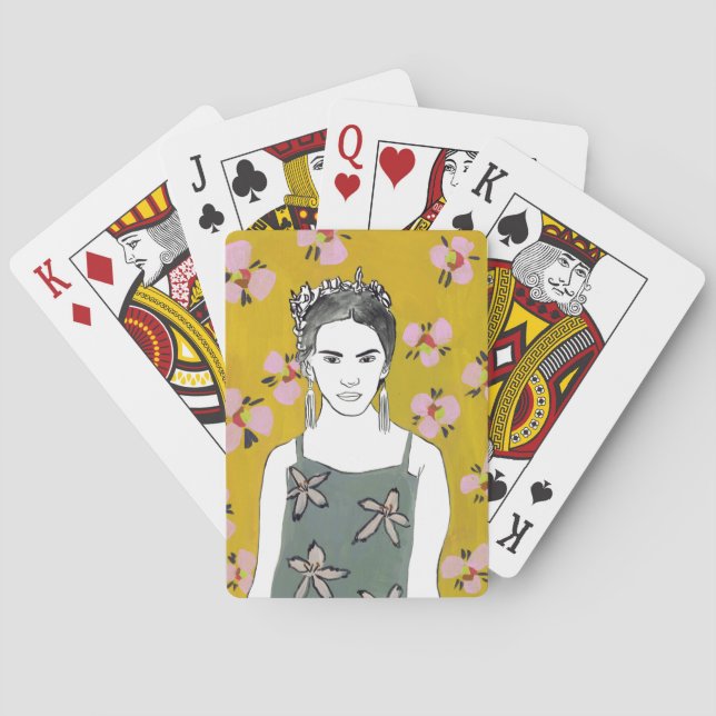 Baraja De Cartas Dama de flores rosadas - Amarillo (Reverso)