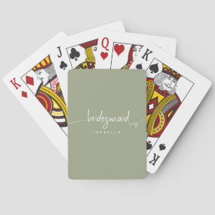 Baraja De Cartas Dama de Honor Minimalista Moderna Script Verde Sal
