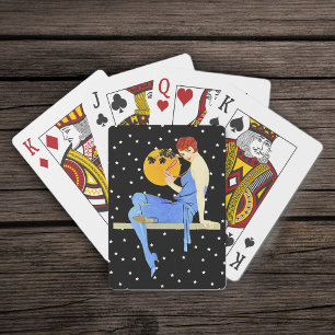 Baraja De Cartas Dama Flapper Vintage de los años 20 Luna Estrellas