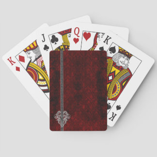 Baraja De Cartas Damasco de corazón rojo plateado de gótico